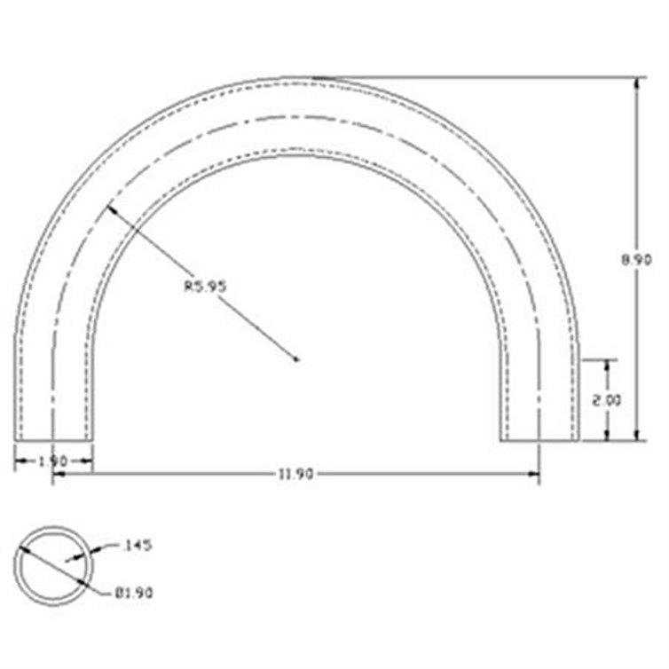 Steel Flush-Weld 180? Elbow with Two 2" Tangents, 5" Inside Radius for 1-1/2" Pipe 7134