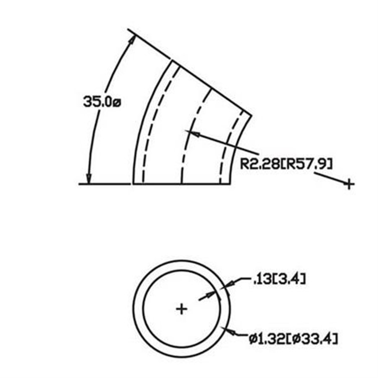 Stainless Steel Flush-Weld 35? Elbow with 1-5/8" Inside Radius for 1" Pipe 4529