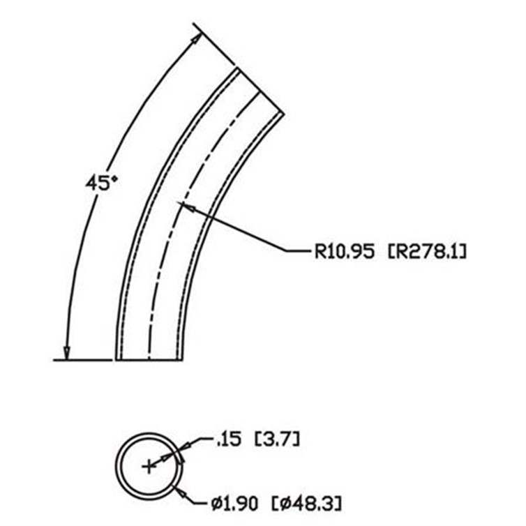 Steel Flush-Weld 45? Elbow with 10" Inside Radius for 1-1/2" Pipe 8302