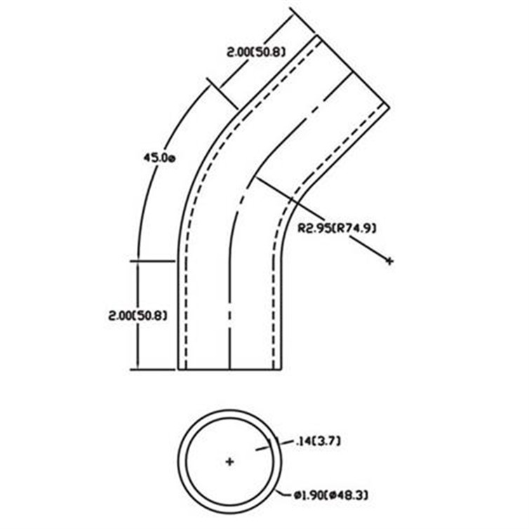 Steel Flush-Weld 45? Elbow with Two 2" Tangents, 2" Inside Radius for 1-1/2" Pipe 329-2