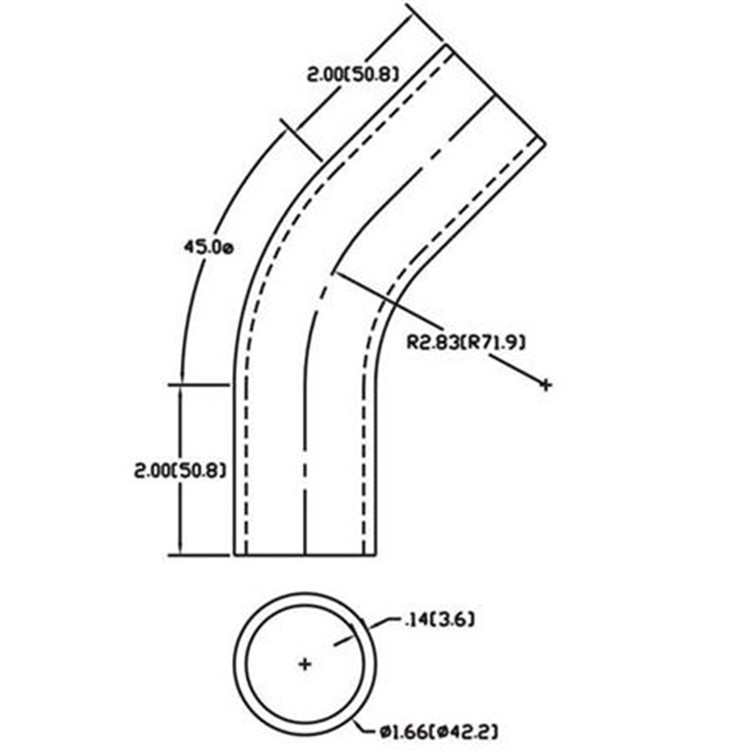 Steel Flush-Weld 45? Elbow with Two 2" Tangents, 2" Inside Radius for 1-1/4" Pipe 257-2
