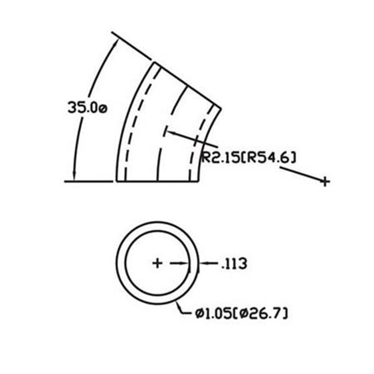 Stainless Steel Flush-Weld 35? Elbow with 1-5/8" Inside Radius for 3/4" Pipe 171-1
