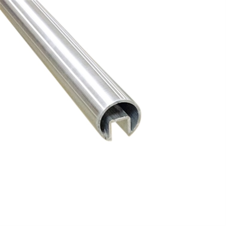 Brushed Aluminum Slotted Top Rail, 2" Tube for 1/2" Glass, 20' Lengths GR2200.4