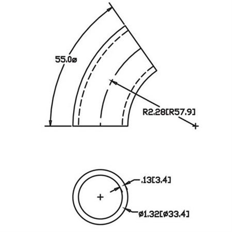 Steel Flush-Weld 55? Elbow with 1-5/8" Inside Radius for 1" Pipe 4505