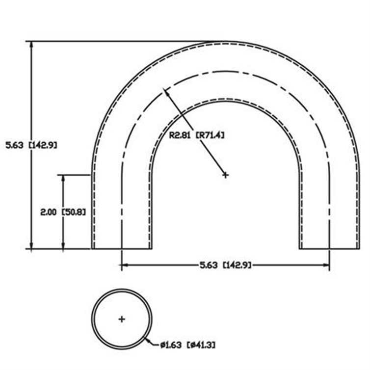 Stainless Steel Flush-Weld 180? Elbow w/ 2 Untrimmed Tangents, 2" Inside Radius for 1.625" Dia Tube  7945TB