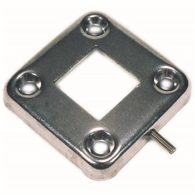 Stainless Steel Flush Base for 1.25" Square Tube with 3" Square Base, Four Mntg. Holes and Set Screw 8859