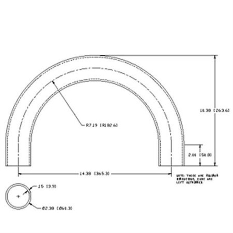 Aluminum Bent Flush-Weld 180? Elbow with 2 Untrimmed Tangents, 6" Inside Radius for 2" Pipe 7614B