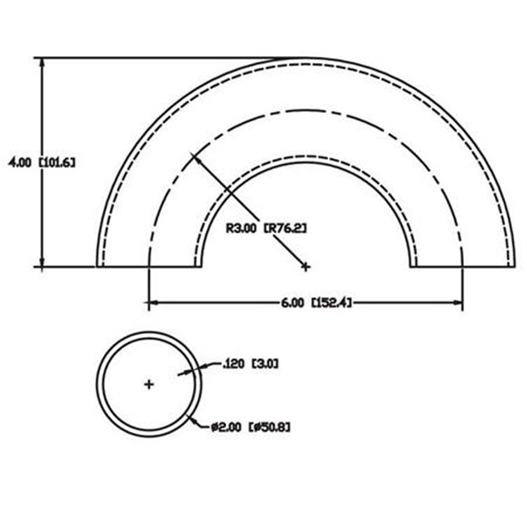 Steel Flush-Weld 180? Elbow with 2" Inside Radius for 2.00" Tube OD 7962