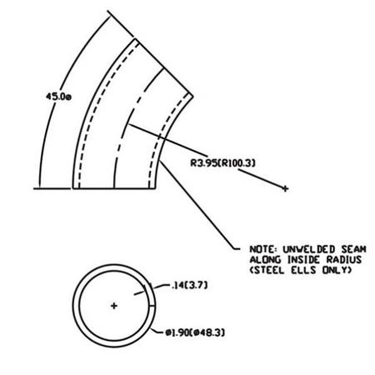Steel Flush-Weld 45? Elbow with 3" Inside Radius for 1-1/2" Pipe 330-S