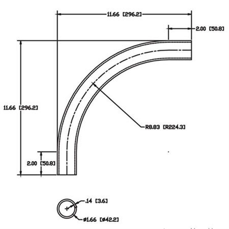 Steel Flush-Weld 90? Elbow with Two 2" Tangents with 8" Inside Radius for 1-1/4" Pipe 7708