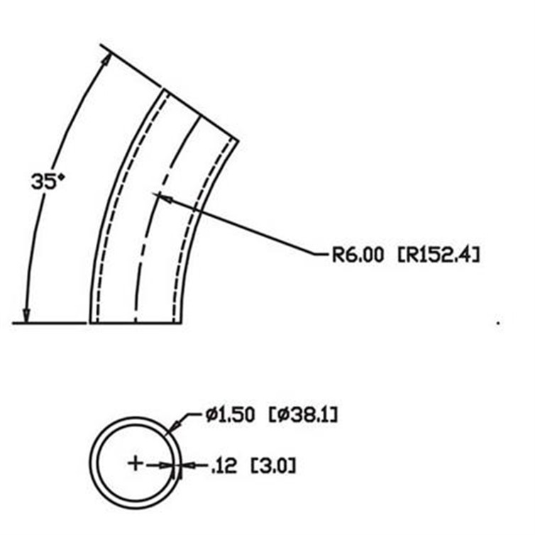 Steel Flush-Weld 35? Elbow with 5.25" Inside Radius for 1.50" Dia Tube  6950-6
