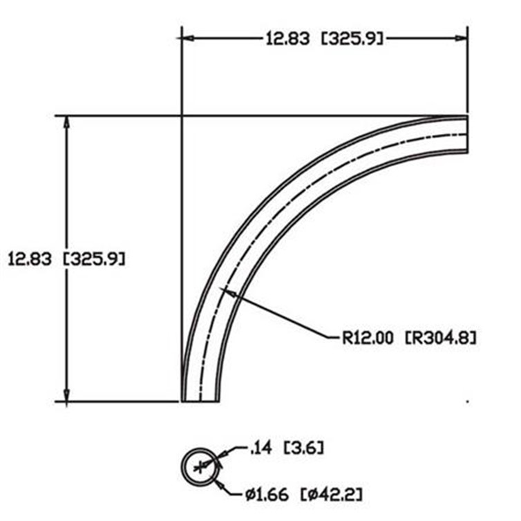 Stainless Steel Flush-Weld 90? Elbow with 11.70" Inside Radius for 1-1/4" Pipe 9284