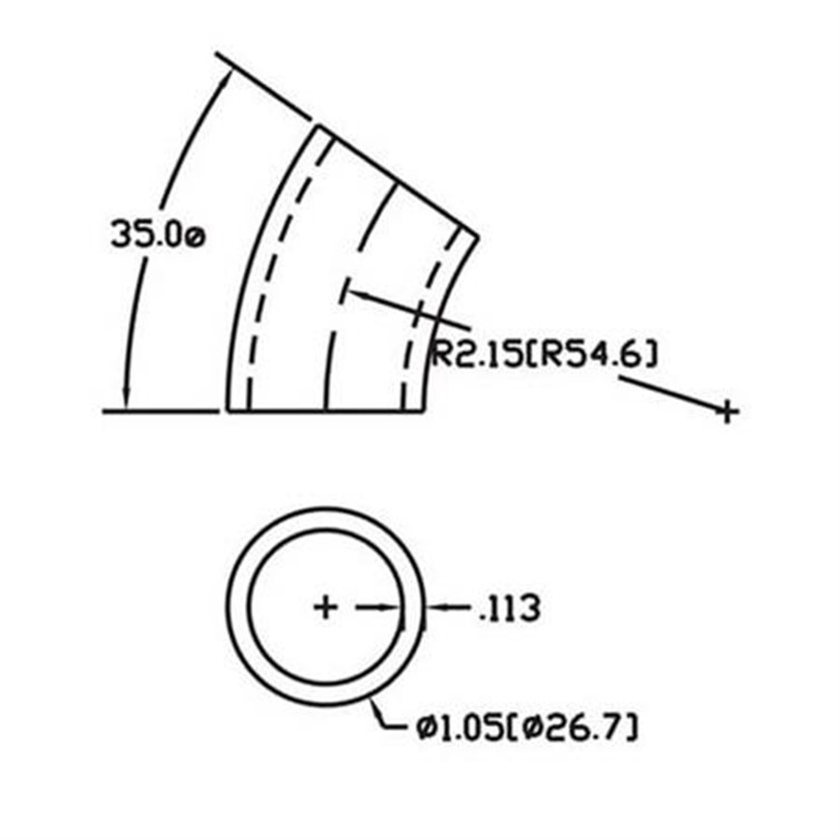 Steel Flush-Weld 35? Elbow with 1-5/8" Inside Radius for 3/4" Pipe 151-1