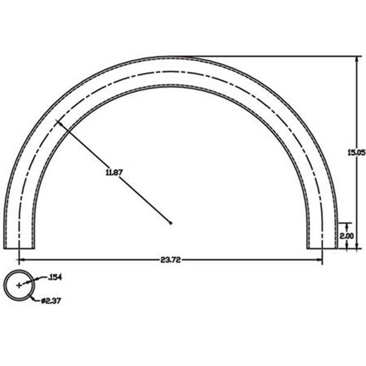 Steel Flush-Weld 180" Elbow with Two 2" Tangents, 10.81" Inside Radius for 2" Pipe 9363