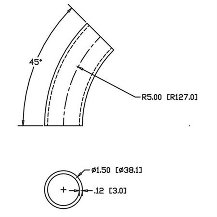 Steel Flush-Weld 45? Elbow with 4.25" Inside Radius for 1.50" Dia Tube  6952-5