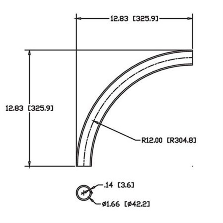 Steel Flush-Weld 90? Elbow with 11.70" Inside Radius for 1-1/4" Pipe 9256