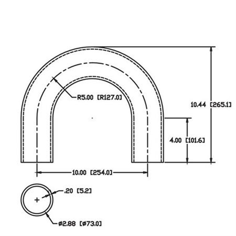Aluminum Flush-Weld 180? Elbow with Two 4" Tangents, 3.56" Inside Radius for 2-1/2" Pipe 9605