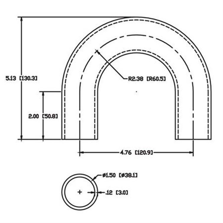 Steel Flush-Weld 180? Elbow with Two 2" Tangents, 1-5/8" Inside Radius for 1.50" Dia Tube 6913