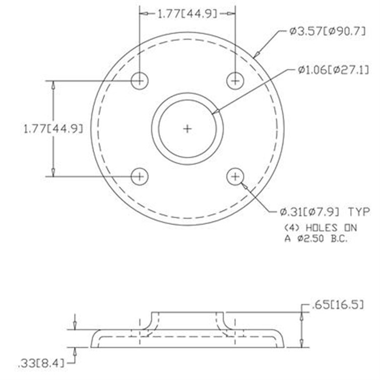 Steel Heavy Base Flange with 4 Mounting Holes for 3/4" Pipe 1412