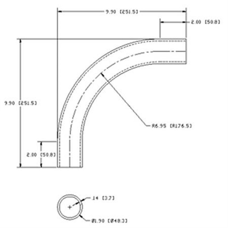 Steel Flush-Weld 90? Elbow with Two 2" Tangents, 6" Inside Radius for 1-1/2" Pipe 7529