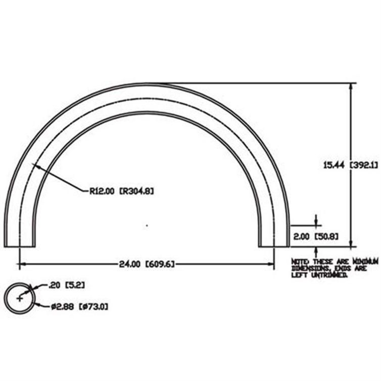 Steel Flush-Weld 180? Elbow w/ 2 Untrimmed Tangents, 10.56" Ins. Radius for 2-1/2" Pipe 9463B