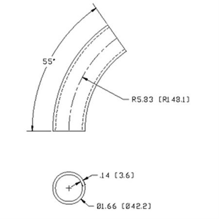 Steel Flush-Weld 55? Elbow with 5" Inside Radius for 1-1/4" Pipe 7065