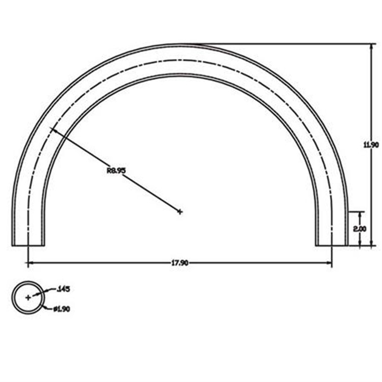 Steel Flush-Weld 180? Elbow with Two 2" Tangents, 8" Inside Radius for 1-1/2" Pipe 7763