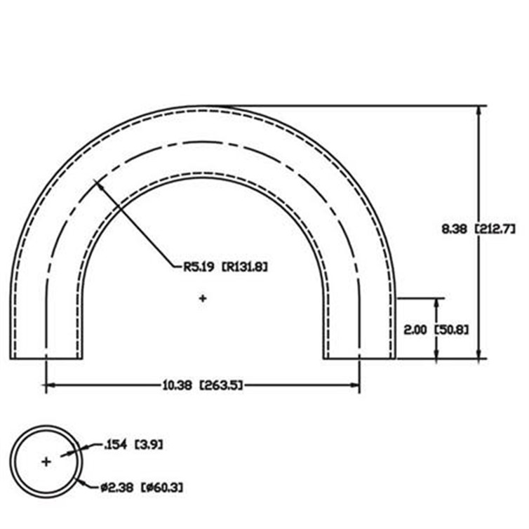 Aluminum Bent Flush-Weld 180? Elbow with 2 Untrimmed Tangents, 4" Inside Radius for 2" Pipe  5747B