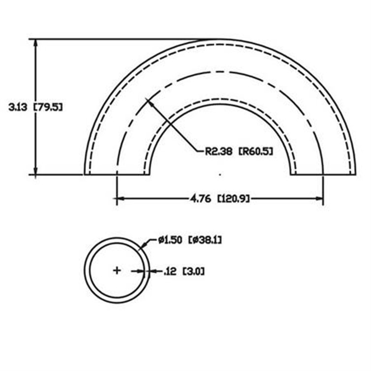 Stainless Steel Flush-Weld 180? Elbow with 1-5/8" Inside Radius for 1.50" Dia Tube 6944