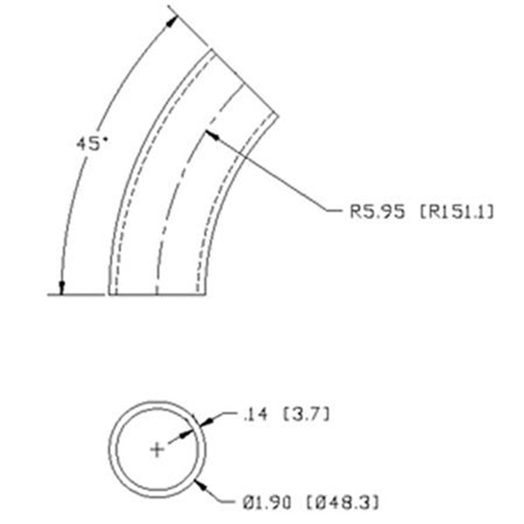 Steel Flush-Weld 45? Elbow with 5" Inside Radius for 1-1/2" Pipe 7123
