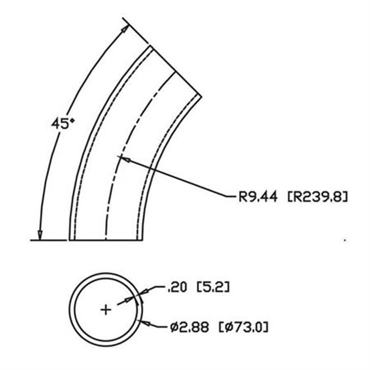 Steel Flush-Weld 45? Elbow with 8" Inside Radius for 2-1/2" Pipe 8144