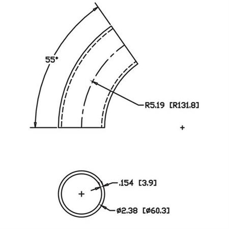 Steel Flush-Weld 55? Elbow with 4" Inside Radius for 2" Pipe 5724