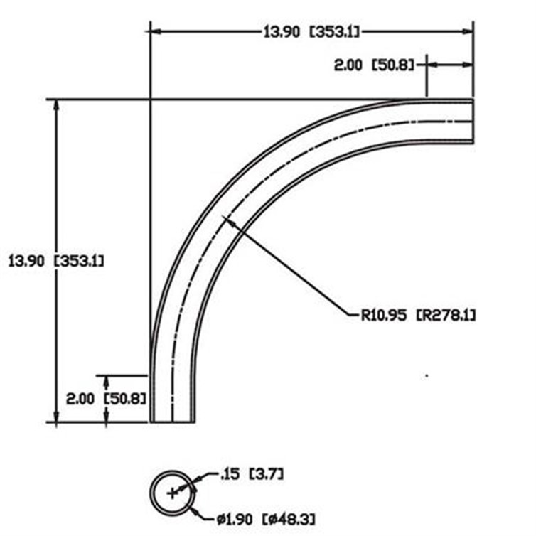 Steel Flush-Weld 90? Elbow with Two 2" Tangents, 10" Inside Radius for 1-1/2" Pipe 8308