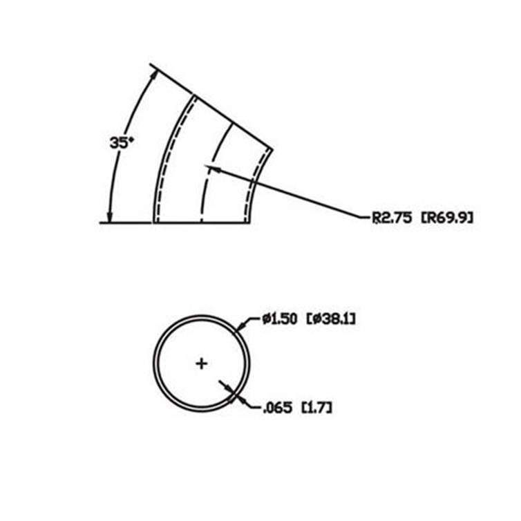 Steel Flush-Weld 35? Elbow with 2" Inside Radius for 1.50" Tube OD 7900