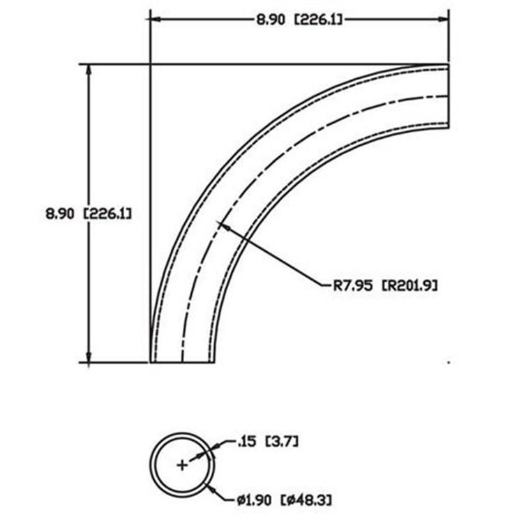 Steel Flush-Weld 90? Elbow with 7" Inside Radius for 1-1/2" Pipe 8606