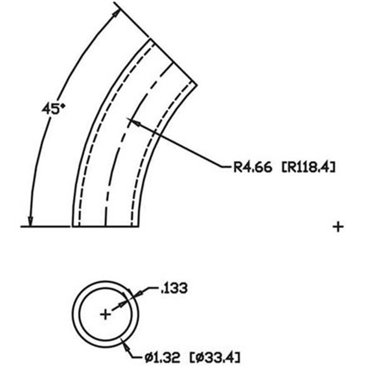 Steel Flush-Weld 45? Elbow with 4" Inside Radius for 1" Pipe 5602