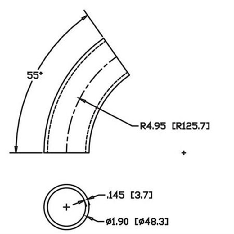 Steel Flush-Weld 55? Elbow with 4" Inside Radius for 1-1/2" Pipe 5663