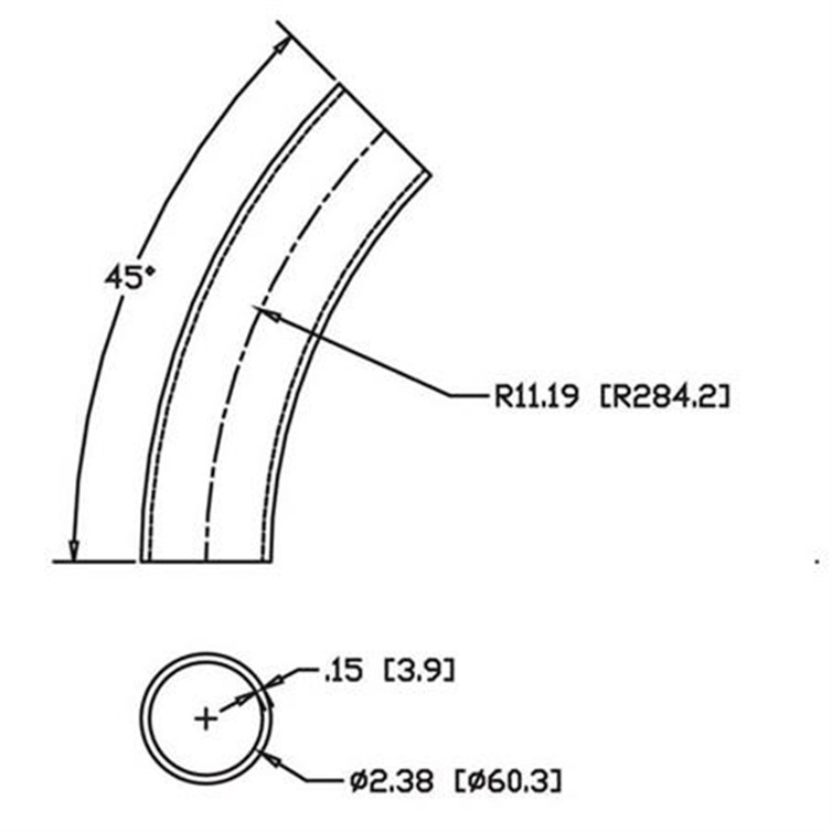 Steel Flush-Weld 45? Elbow with 10" Inside Radius with .154" Wall for 2" Pipe  8352