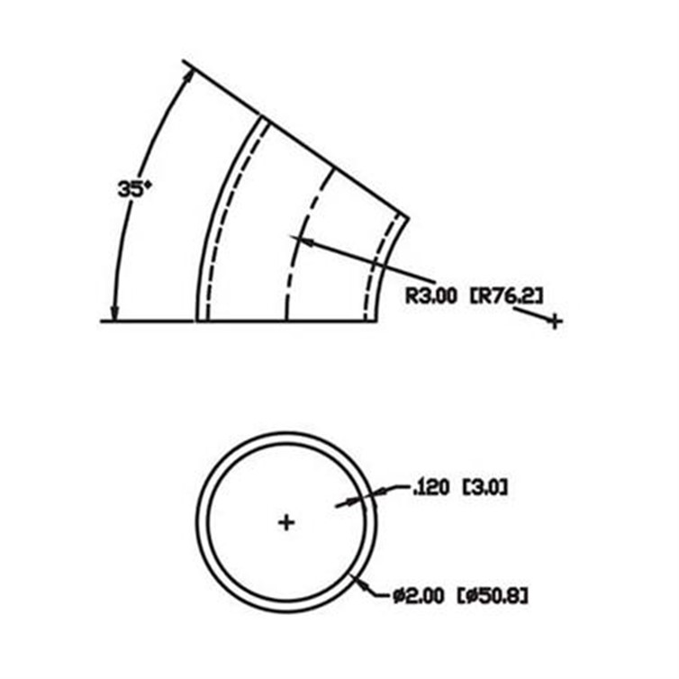 Steel Flush-Weld 35? Elbow with 2" Inside Radius for 2.00" Tube OD 7950