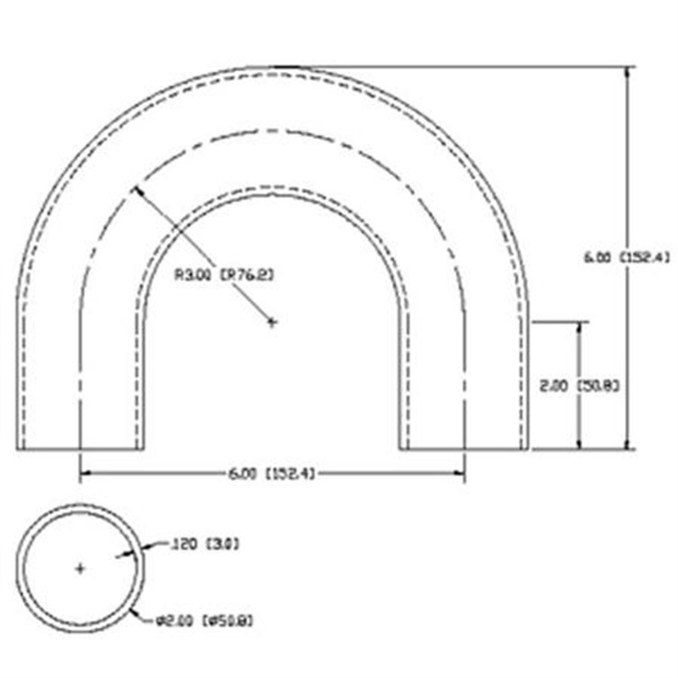 Aluminum Flush-Weld 180? Elbow with Two 2" Tangents, 2" Inside Radius for 2.00" Tube OD 7979