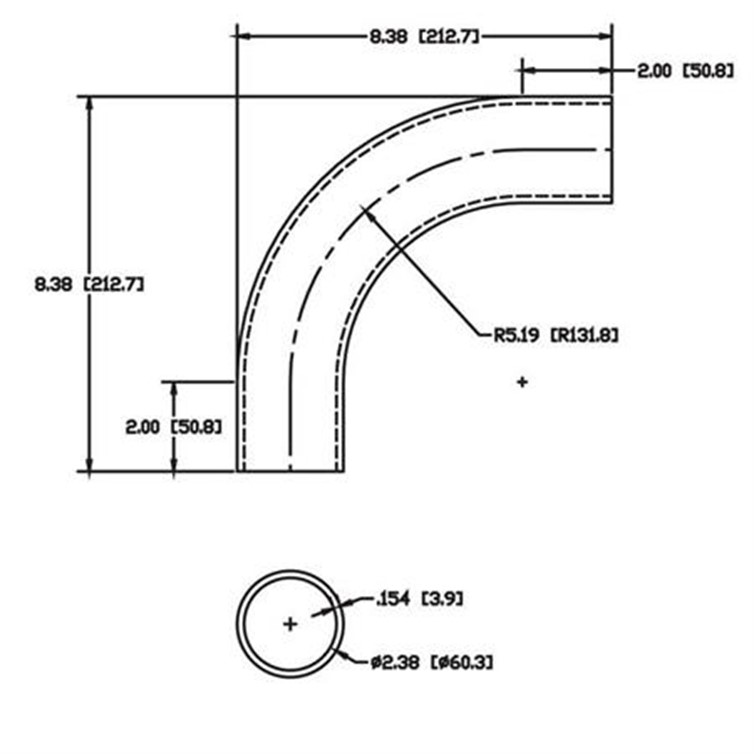 Stainless Steel Flush-Weld 90? Elbow with Two 2" Tangents, 4" Inside Radius for 2" Pipe 5756