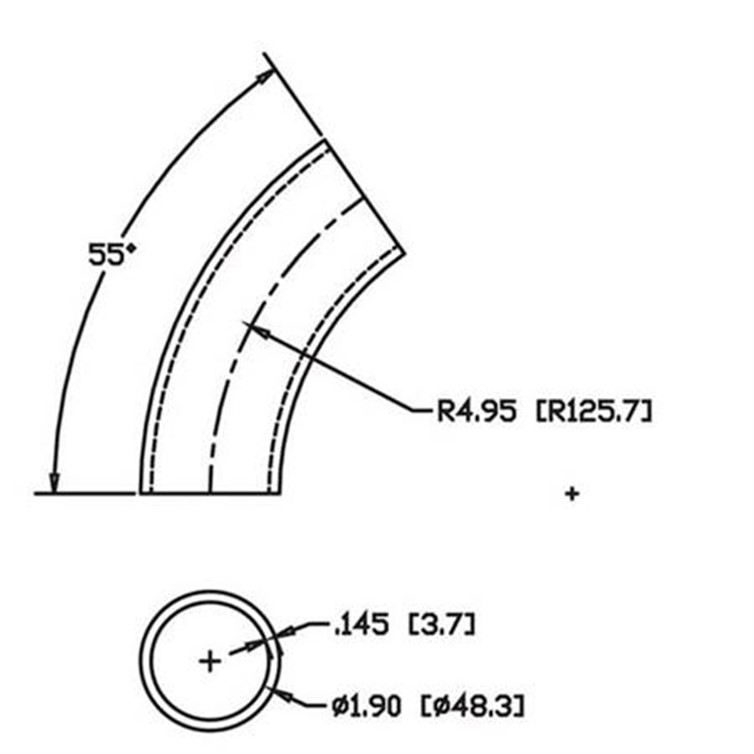 Stainless Steel Flush-Weld 55? Elbow with 4" Inside Radius for 1-1/2" Pipe 5683