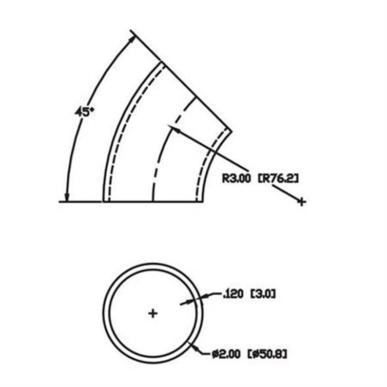 Steel Flush-Weld 45? Elbow with 2" Inside Radius for 2.00" Tube OD 7952
