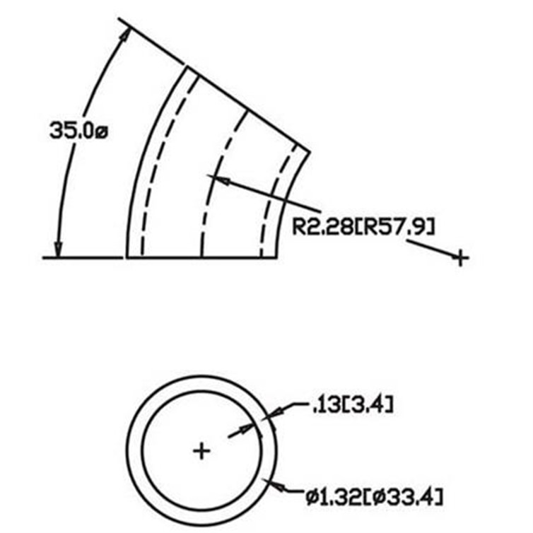 Steel Flush-Weld 35? Elbow with 1-5/8" Inside Radius for 1" Pipe 4501