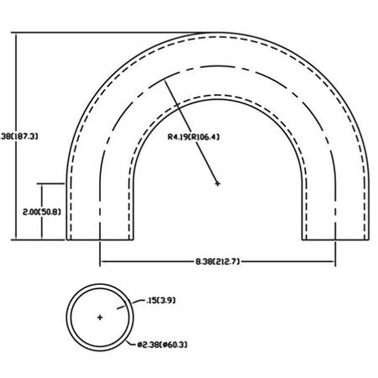 Stainless Steel Flush-Weld 180? Elbow with Two 2" Tangents, 3" Inside Radius for 2" Pipe 470