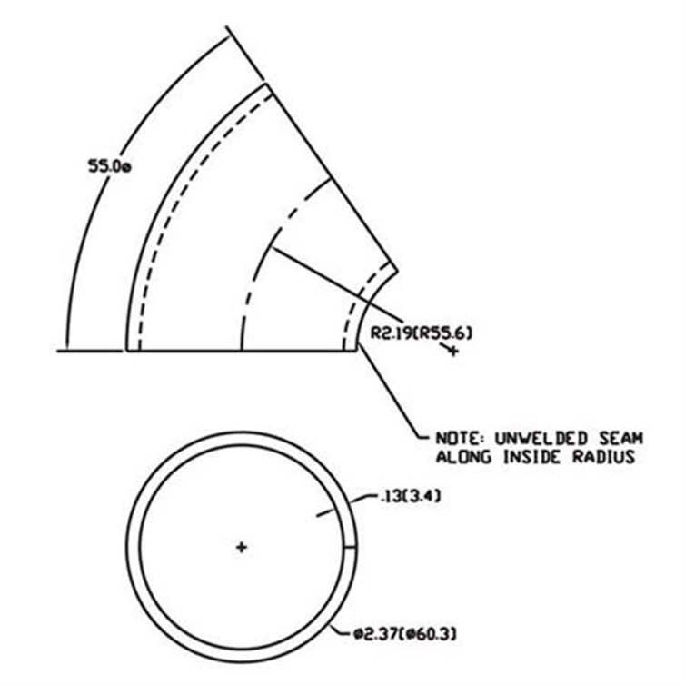 Steel Flush-Weld 55? Elbow with 1" Inside Radius for 2" Pipe 404
