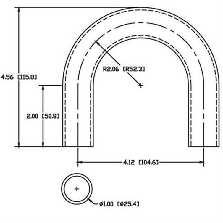 Aluminum Flush-Weld 180? Elbow with Two 2" Tangents, 1.56" Inside Radius for 1" Dia Tube 7829