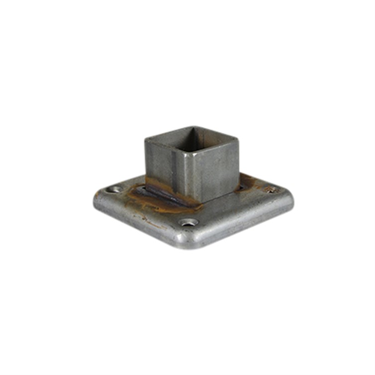 Steel Socket Flange for 1.50" Square Tube with 3" Square Base with Four Countersunk Holes 8914