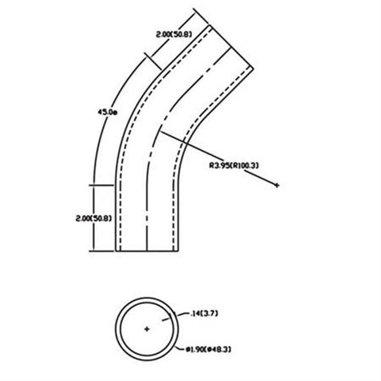 Steel Flush-Weld 45? Elbow with Two 2" Tangents, 3" Inside Radius for 1-1/2" Pipe 331-2