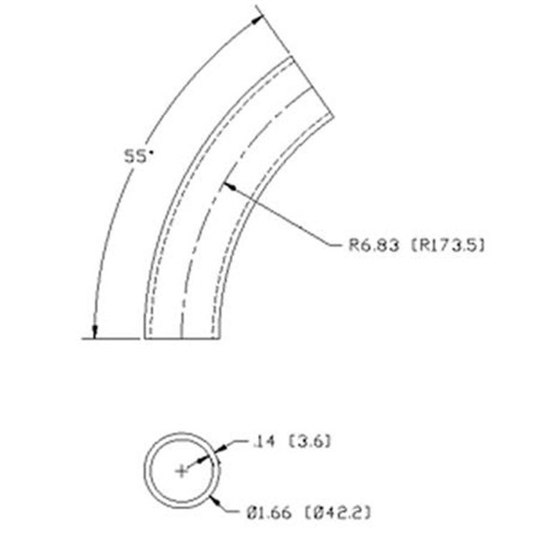 Steel Flush-Weld 55? Elbow with 6" Inside Radius for 1-1/4" Pipe 7465